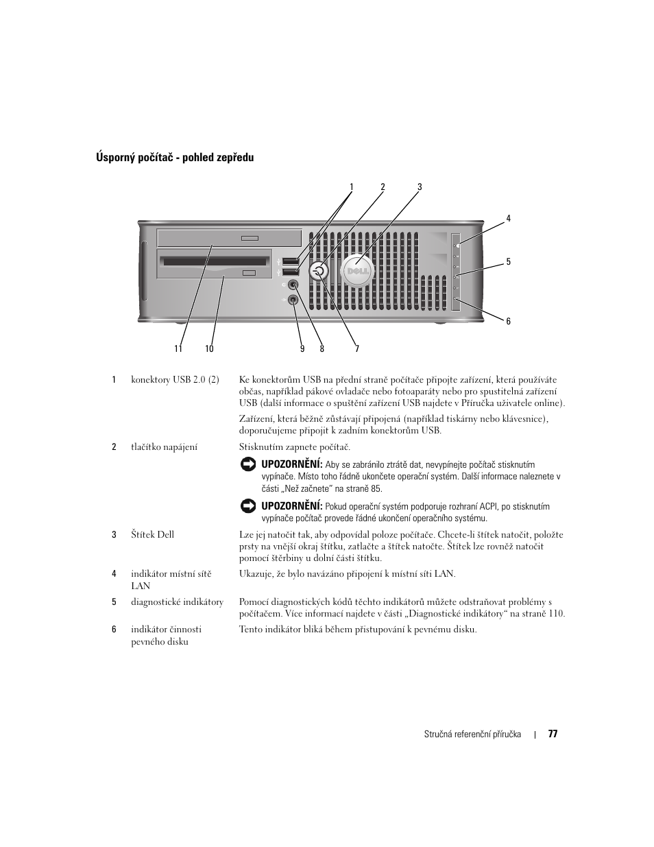 Úsporný počítač - pohled zepředu | Dell OptiPlex 745 User Manual | Page 77 / 428