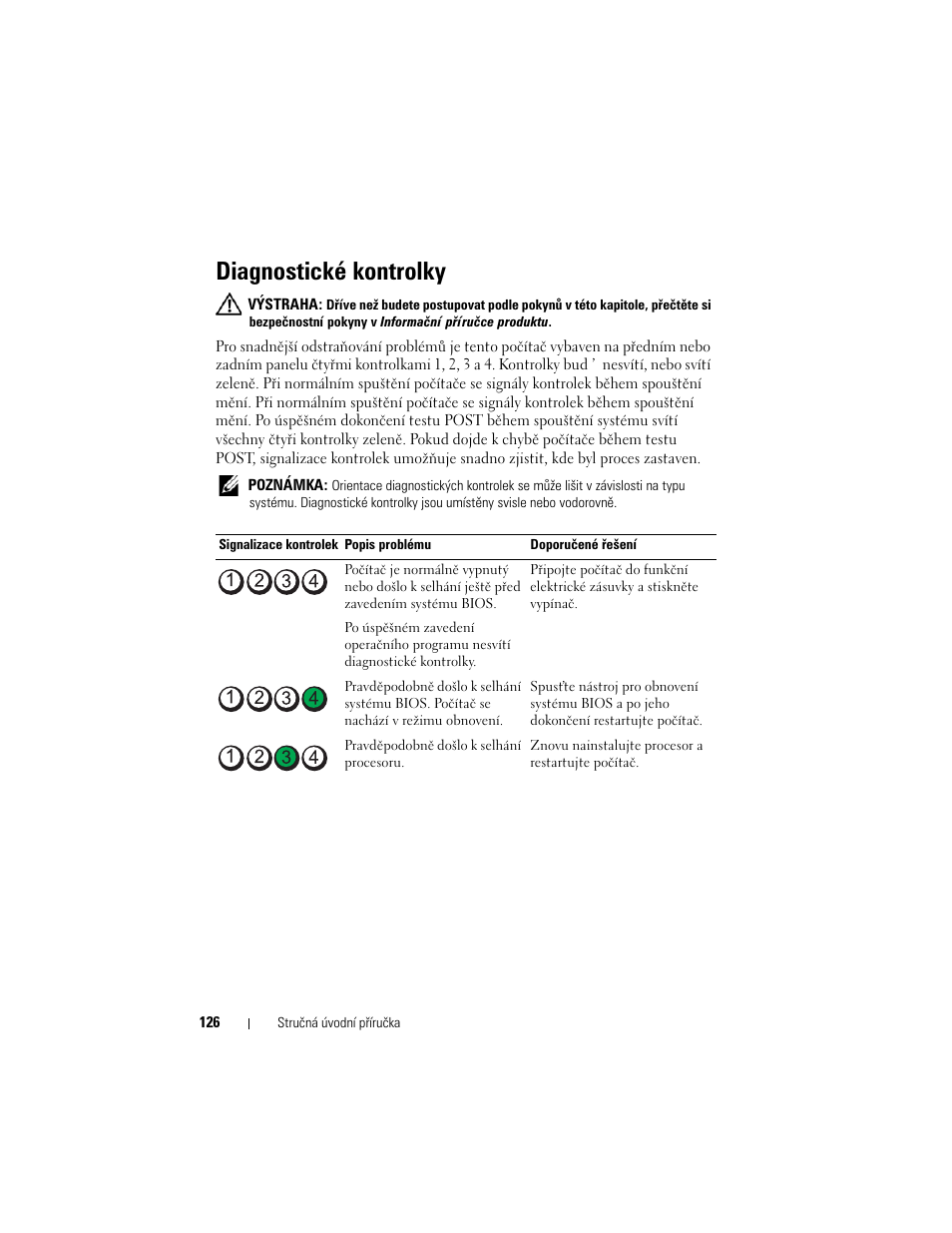 Diagnostické kontrolky | Dell OptiPlex 330 (Late 2007) User Manual | Page 126 / 490