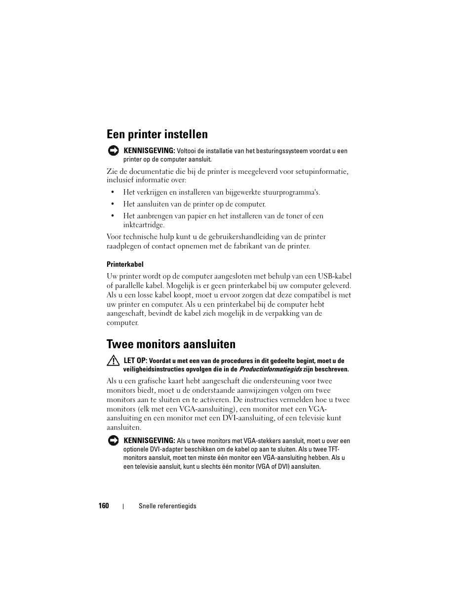 Een printer instellen, Twee monitors aansluiten | Dell OptiPlex 330 (Late 2007) User Manual | Page 160 / 490