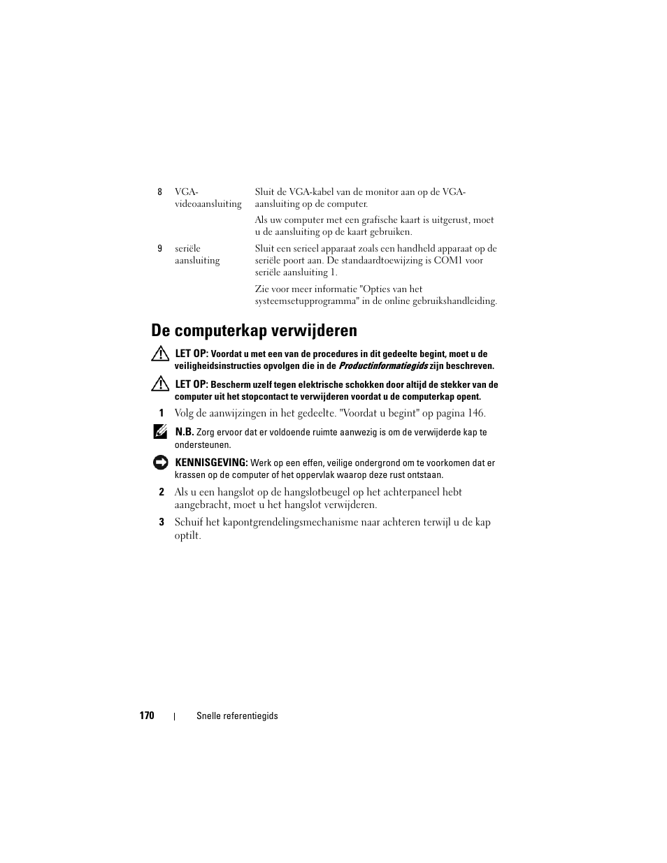 De computerkap verwijderen | Dell OptiPlex 330 (Late 2007) User Manual | Page 170 / 490