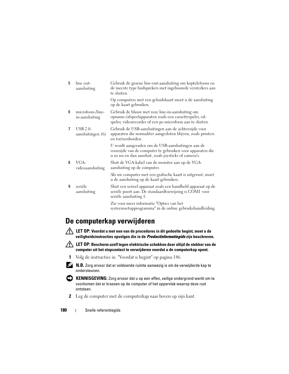 De computerkap verwijderen | Dell OptiPlex 330 (Late 2007) User Manual | Page 180 / 490