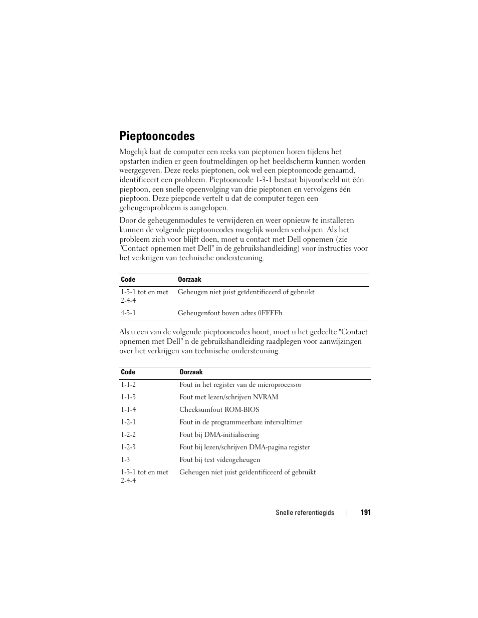 Pieptooncodes | Dell OptiPlex 330 (Late 2007) User Manual | Page 191 / 490