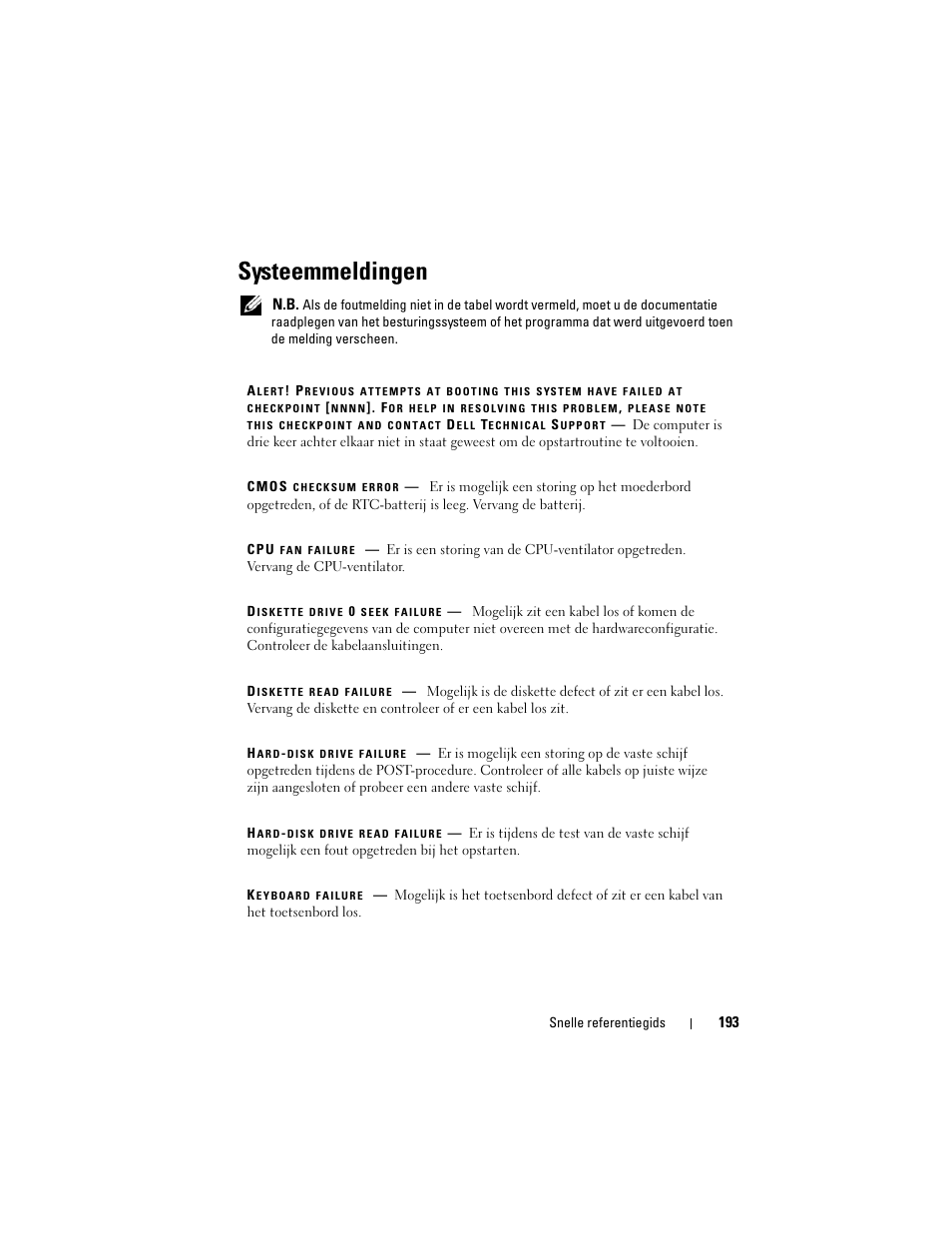 Systeemmeldingen | Dell OptiPlex 330 (Late 2007) User Manual | Page 193 / 490