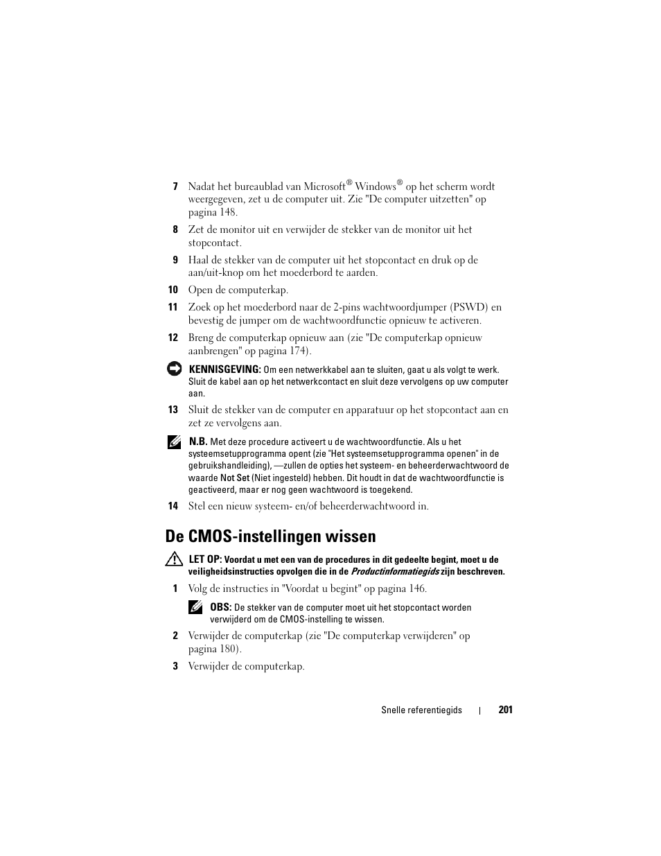 De cmos-instellingen wissen | Dell OptiPlex 330 (Late 2007) User Manual | Page 201 / 490