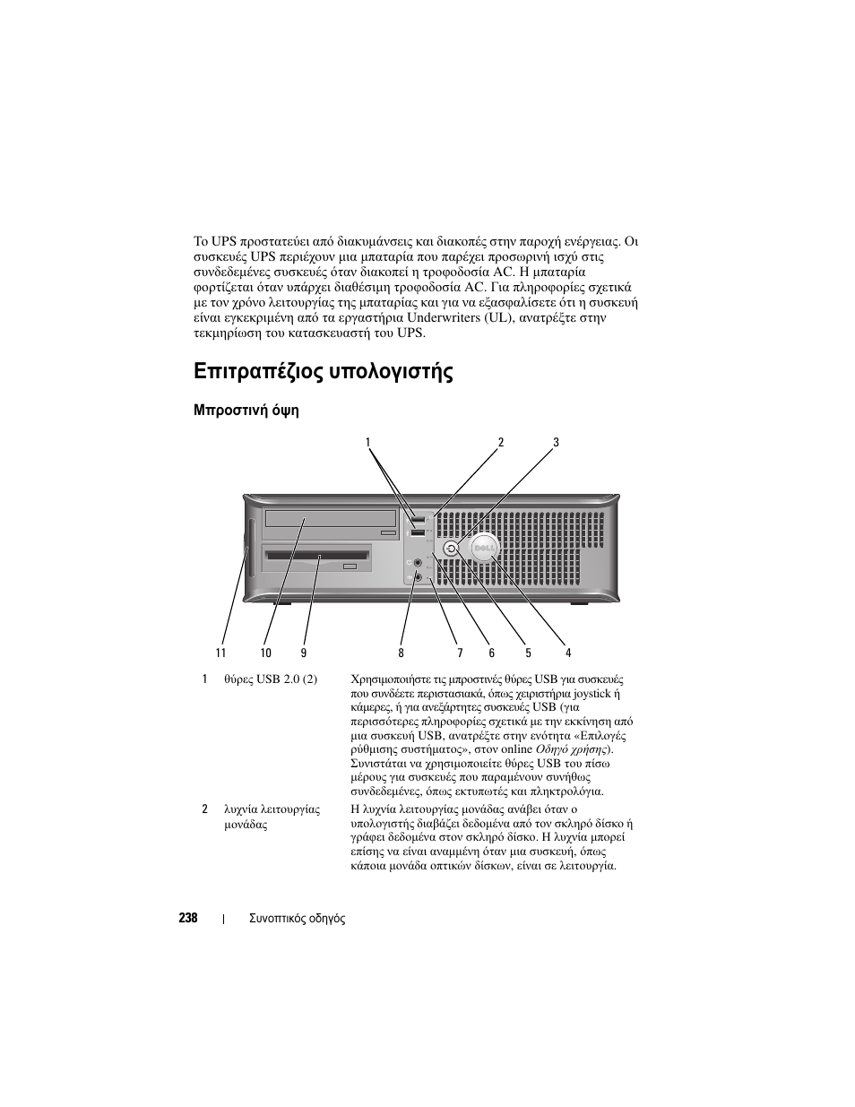 Επιτραπέζιος υπολογιστής, Μπροστινή όψη | Dell OptiPlex 330 (Late 2007) User Manual | Page 238 / 490