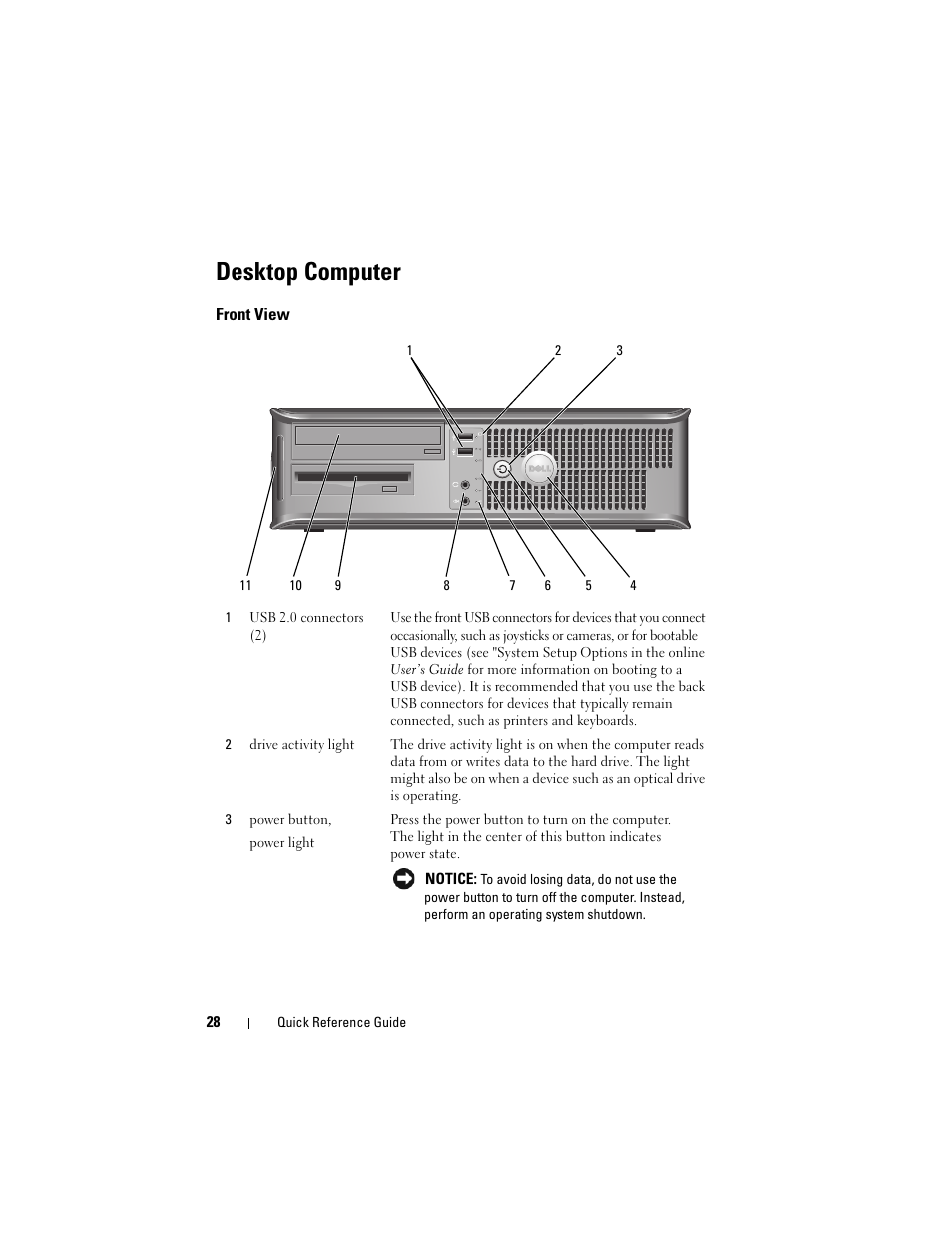 Desktop computer, Front view | Dell OptiPlex 330 (Late 2007) User Manual | Page 28 / 490