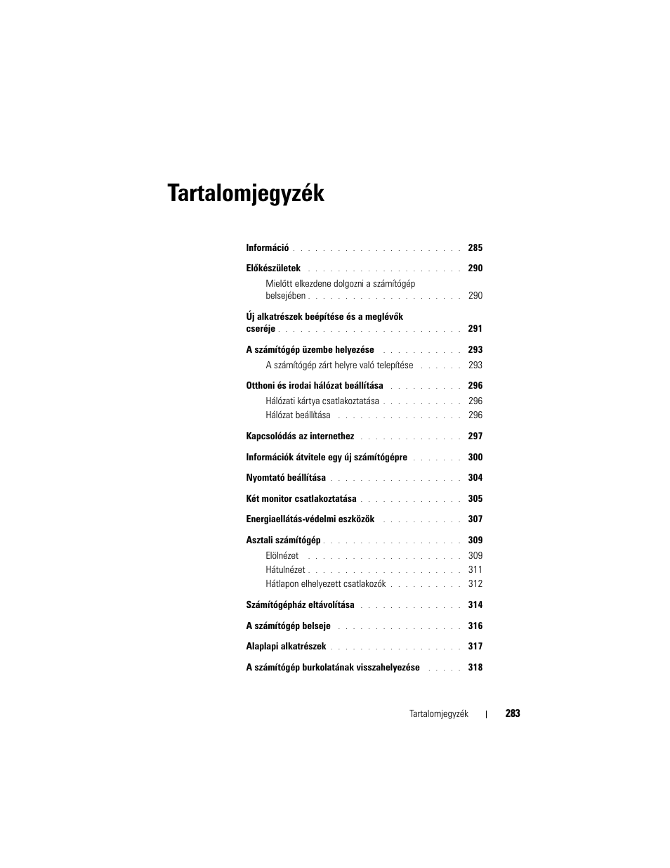 Tartalomjegyzék | Dell OptiPlex 330 (Late 2007) User Manual | Page 283 / 490