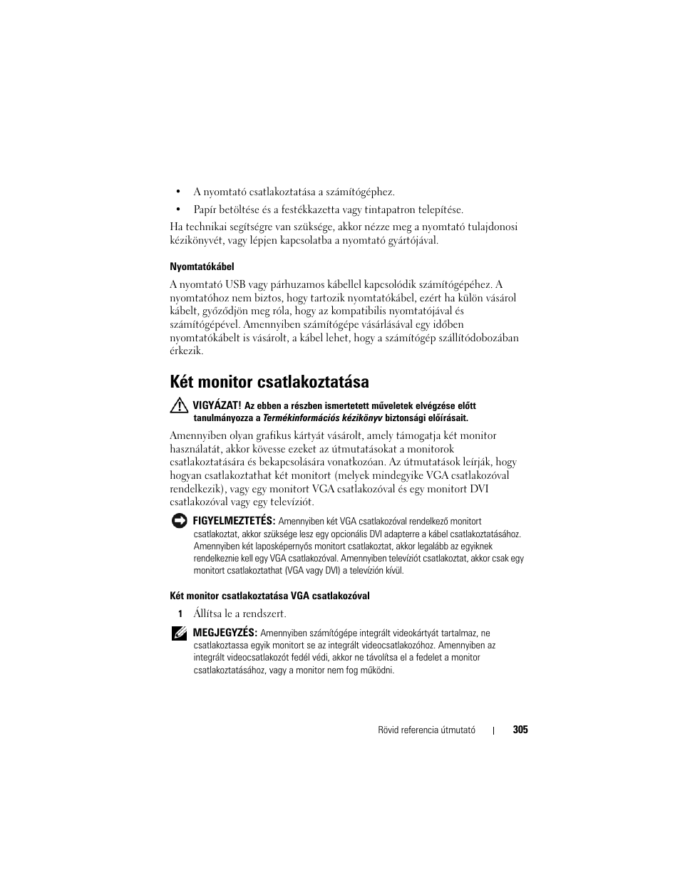 Két monitor csatlakoztatása | Dell OptiPlex 330 (Late 2007) User Manual | Page 305 / 490