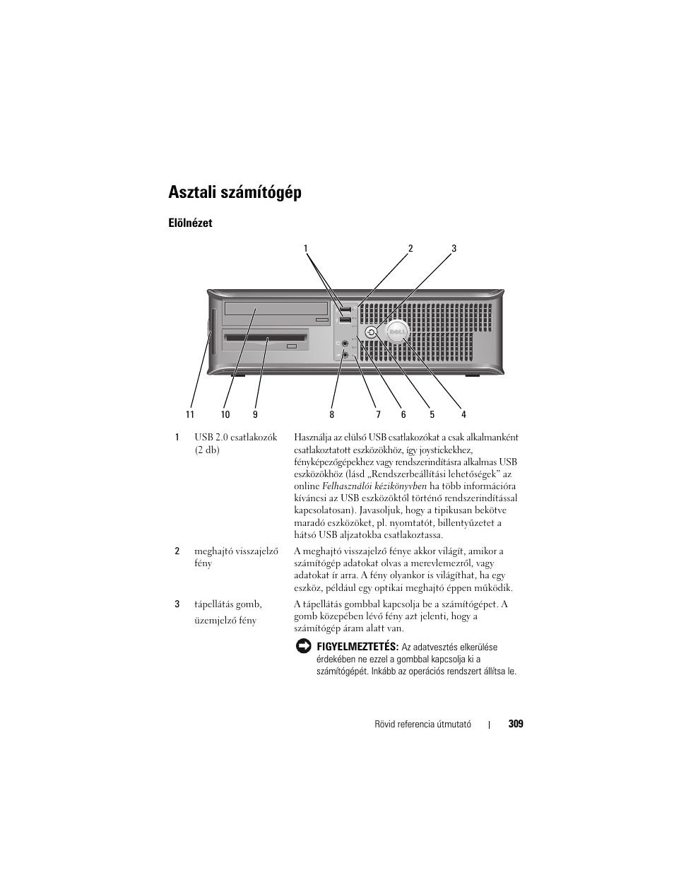 Asztali számítógép, Elölnézet | Dell OptiPlex 330 (Late 2007) User Manual | Page 309 / 490