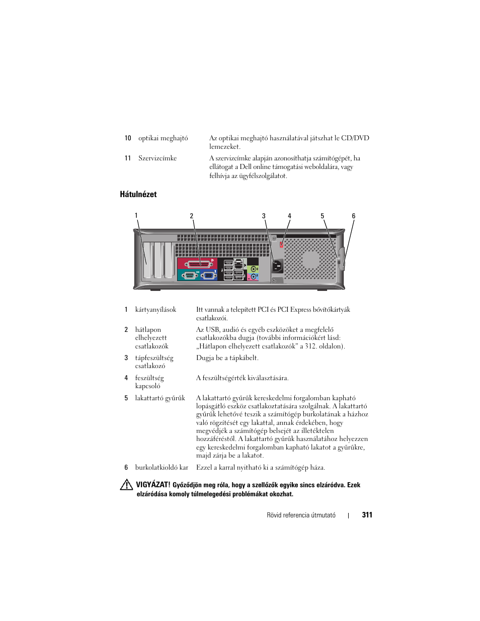 Hátulnézet | Dell OptiPlex 330 (Late 2007) User Manual | Page 311 / 490