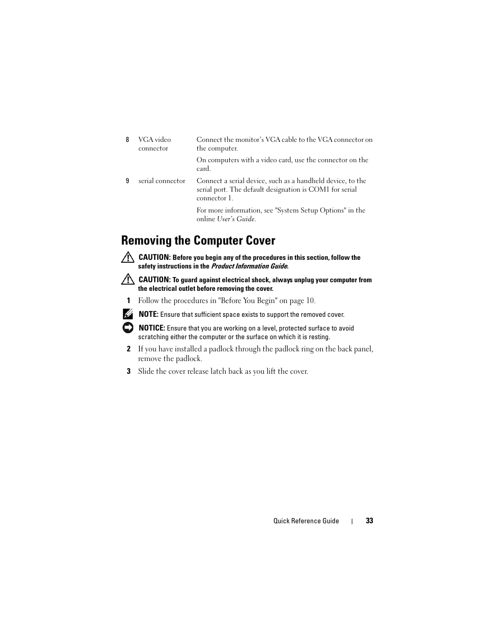 Removing the computer cover | Dell OptiPlex 330 (Late 2007) User Manual | Page 33 / 490