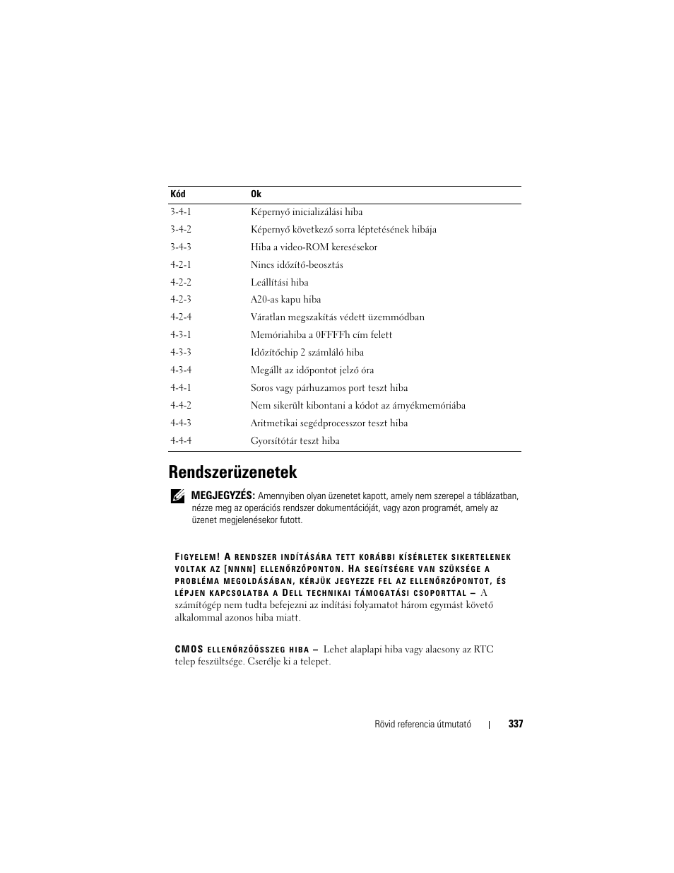 Rendszerüzenetek | Dell OptiPlex 330 (Late 2007) User Manual | Page 337 / 490