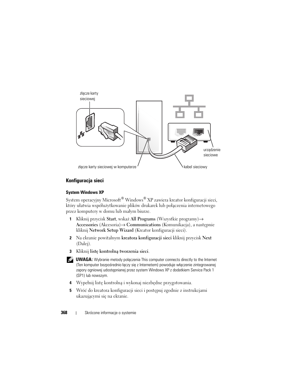 Konfiguracja sieci | Dell OptiPlex 330 (Late 2007) User Manual | Page 368 / 490