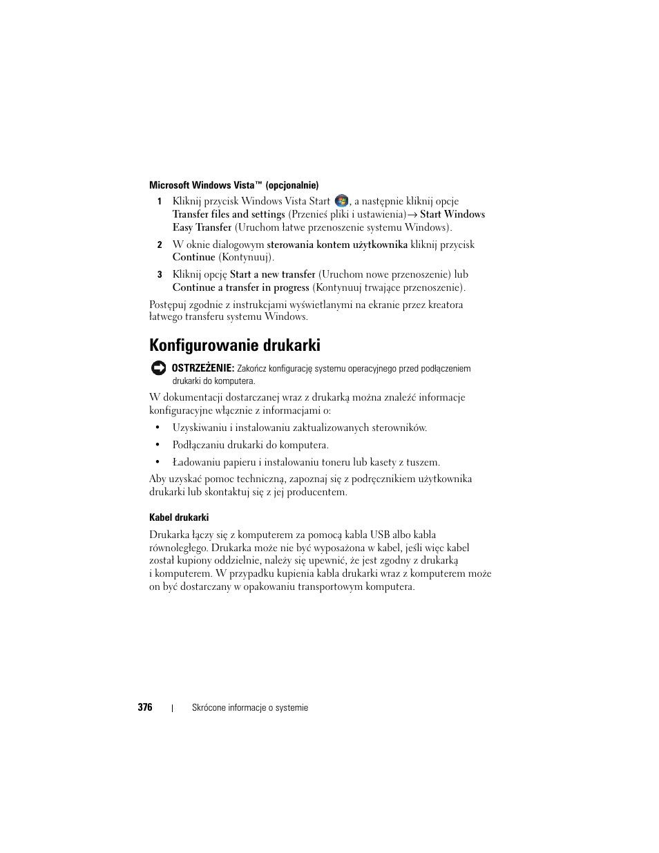 Konfigurowanie drukarki | Dell OptiPlex 330 (Late 2007) User Manual | Page 376 / 490