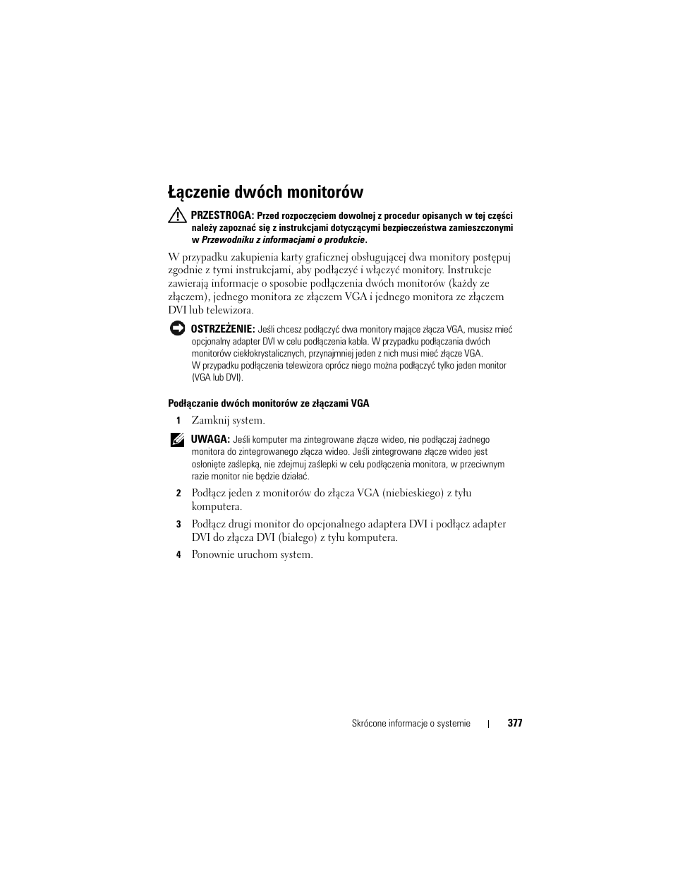 Łączenie dwóch monitorów | Dell OptiPlex 330 (Late 2007) User Manual | Page 377 / 490
