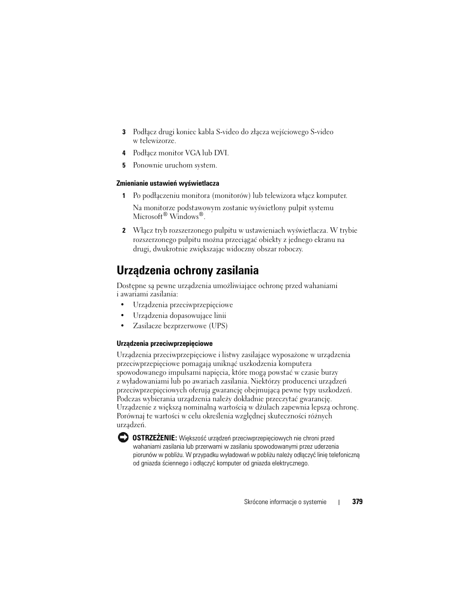 Urządzenia ochrony zasilania | Dell OptiPlex 330 (Late 2007) User Manual | Page 379 / 490