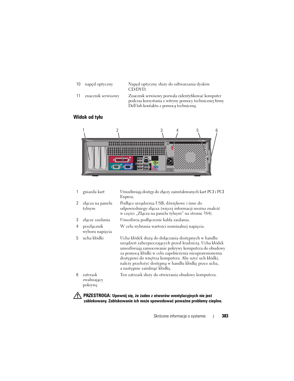 Widok od tyłu | Dell OptiPlex 330 (Late 2007) User Manual | Page 383 / 490