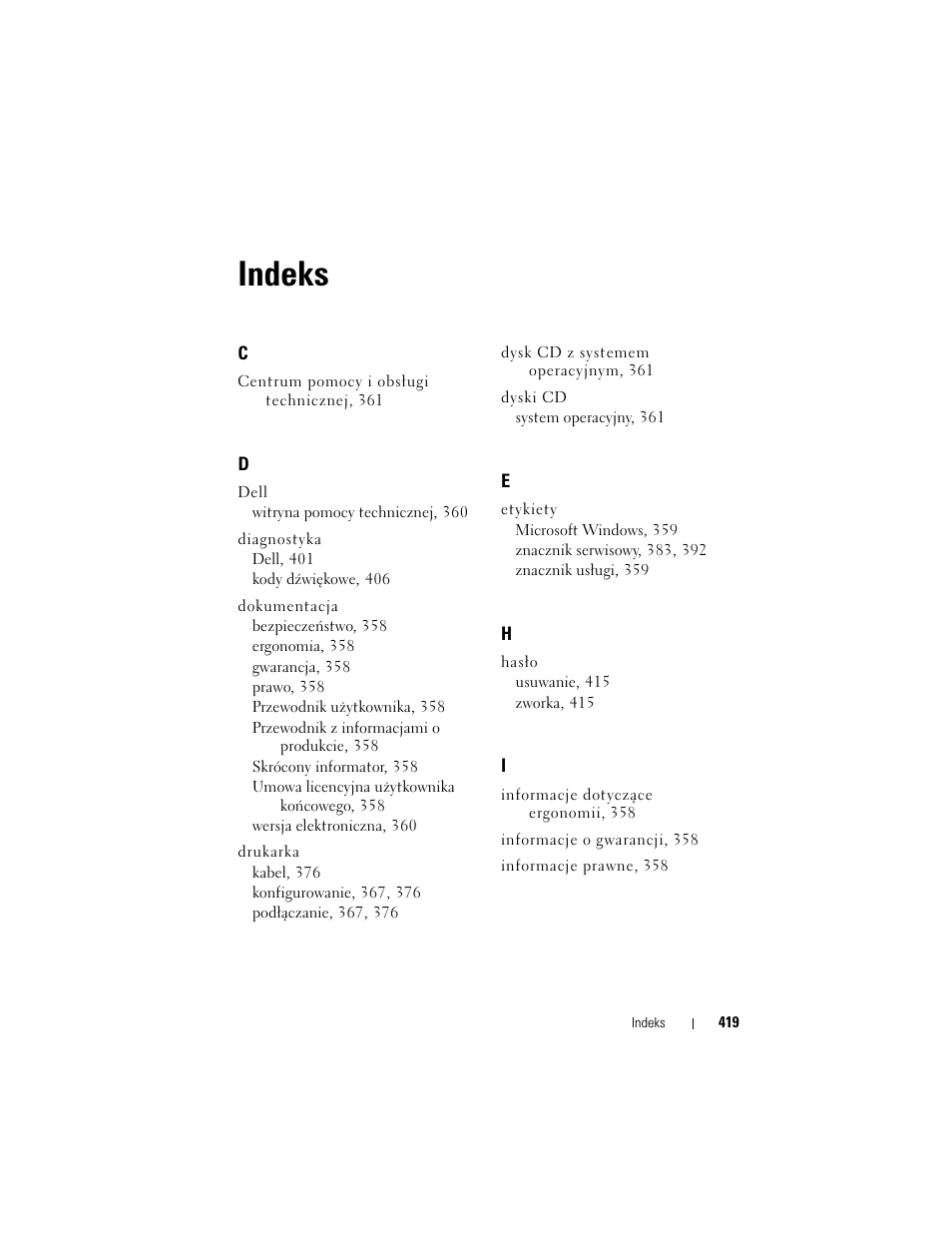 Indeks | Dell OptiPlex 330 (Late 2007) User Manual | Page 419 / 490
