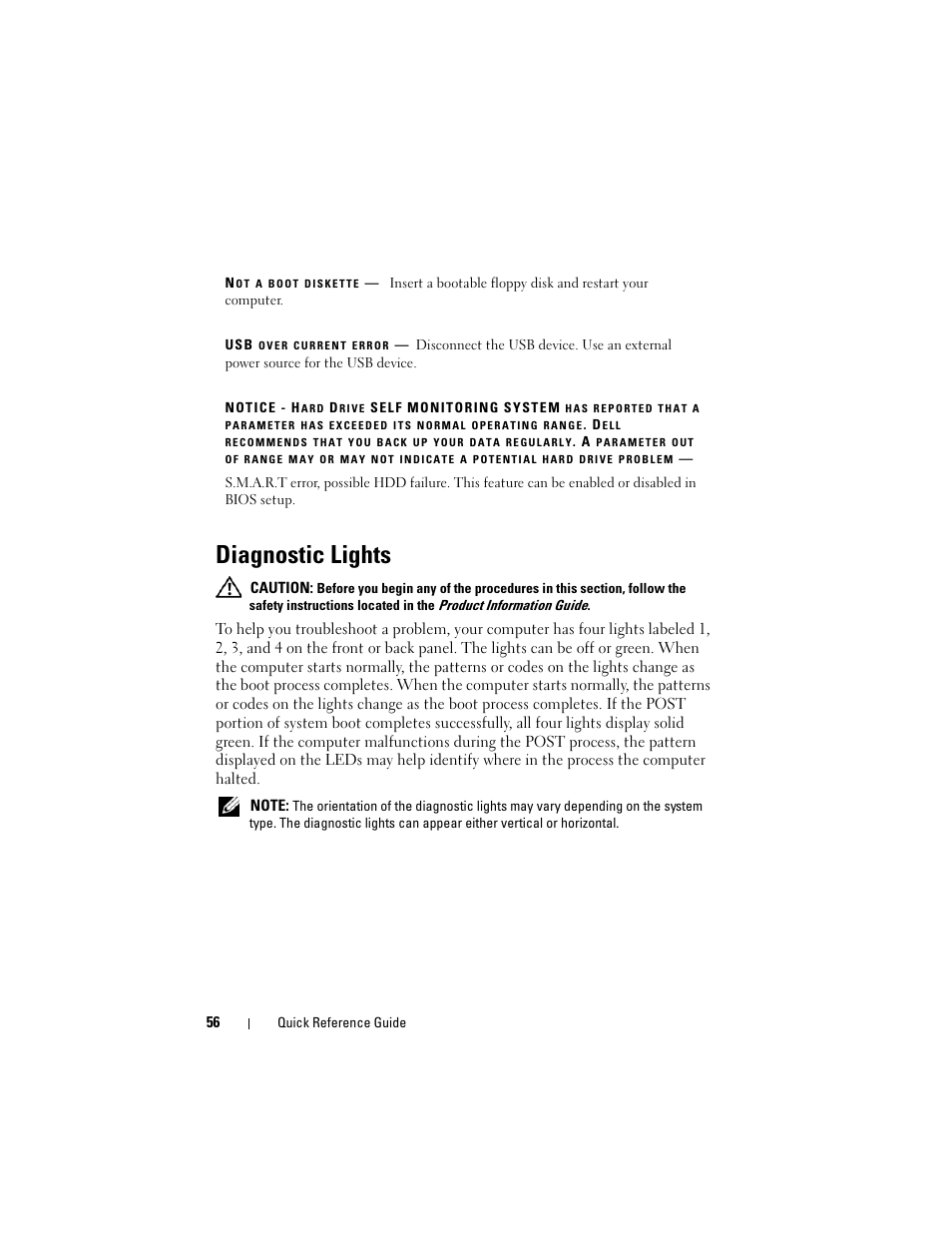 Diagnostic lights | Dell OptiPlex 330 (Late 2007) User Manual | Page 56 / 490