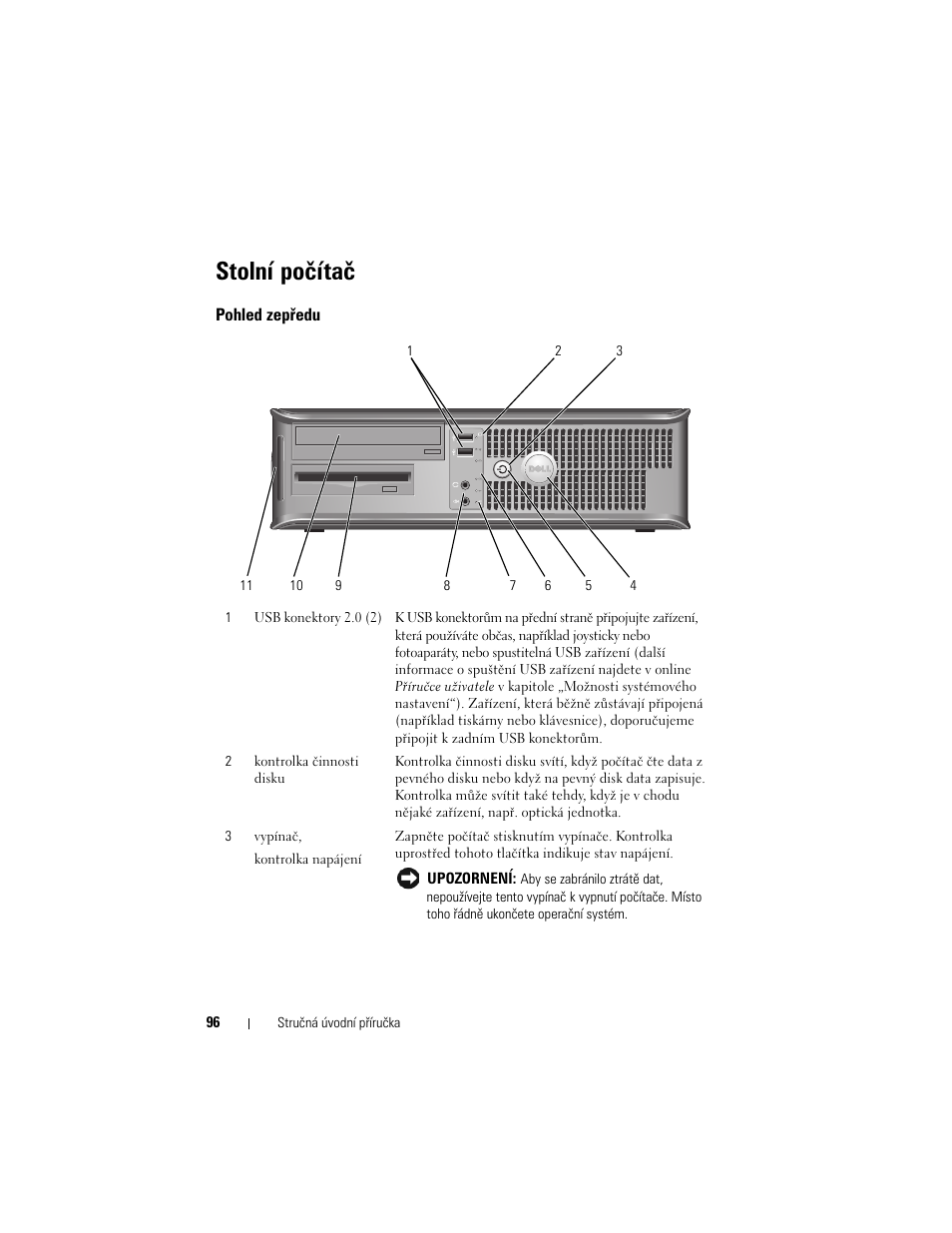 Stolní počítač, Pohled zepředu | Dell OptiPlex 330 (Late 2007) User Manual | Page 96 / 490