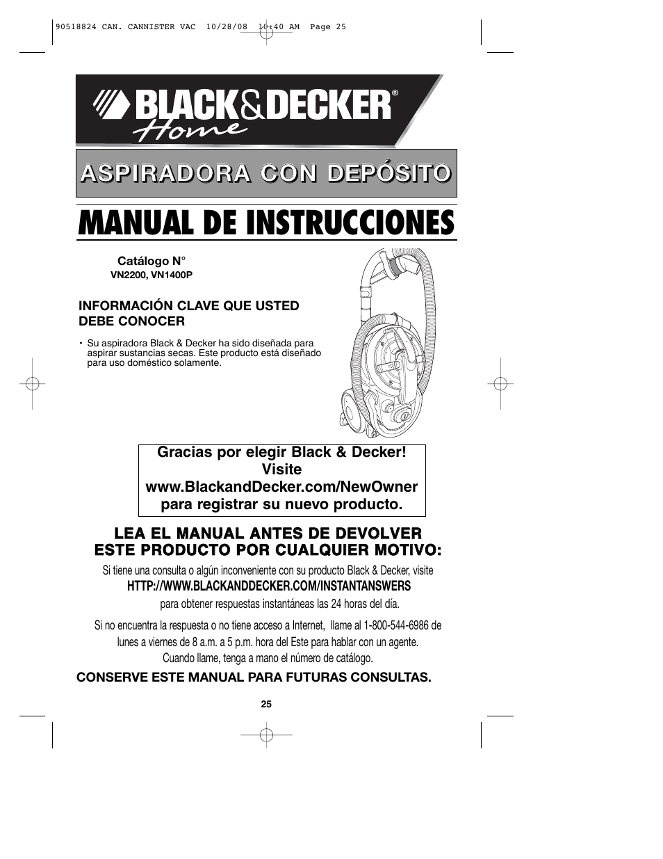 Manual de instrucciones | Black & Decker VN2200 User Manual | Page 25 / 36