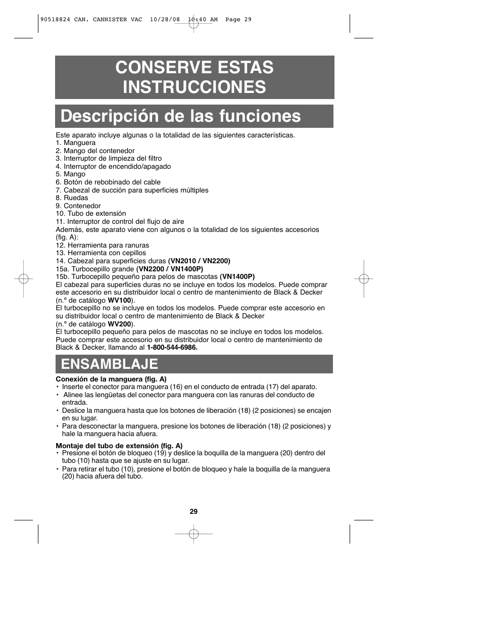 Ensamblaje | Black & Decker VN2200 User Manual | Page 29 / 36