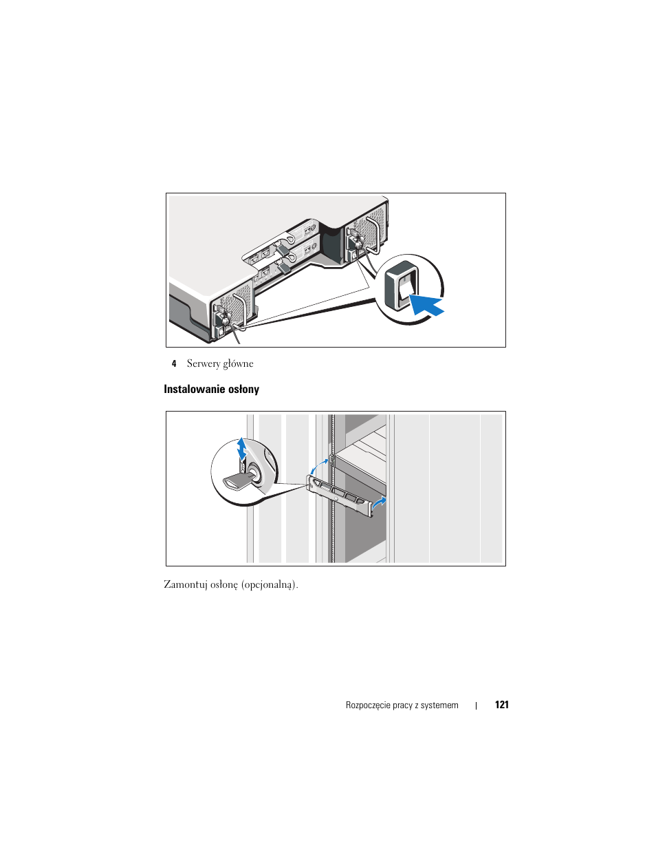 Instalowanie osłony | Dell POWERVAULT MD3600I User Manual | Page 123 / 222