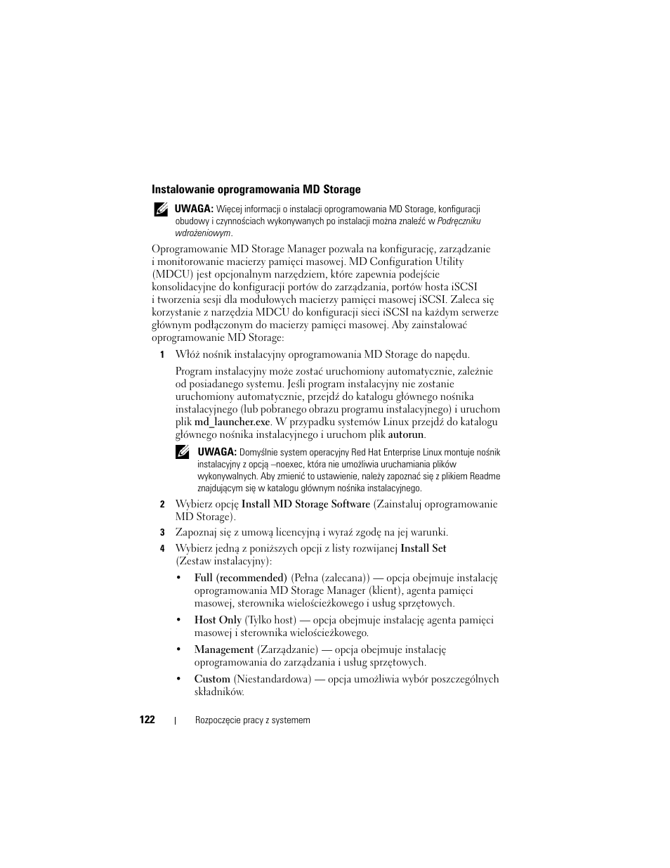 Instalowanie oprogramowania md storage | Dell POWERVAULT MD3600I User Manual | Page 124 / 222