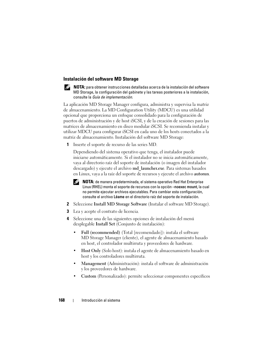 Instalación del software md storage | Dell POWERVAULT MD3600I User Manual | Page 170 / 222