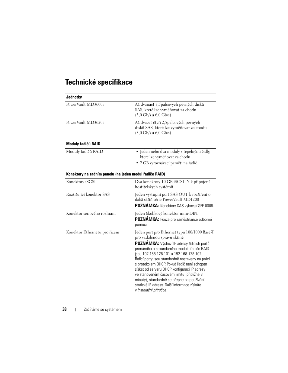 Technické specifikace | Dell POWERVAULT MD3600I User Manual | Page 40 / 222