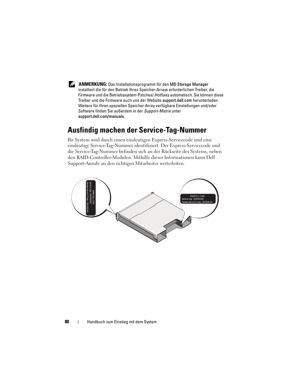 Ausfindig machen der service-tag-nummer | Dell POWERVAULT MD3600I User Manual | Page 82 / 222