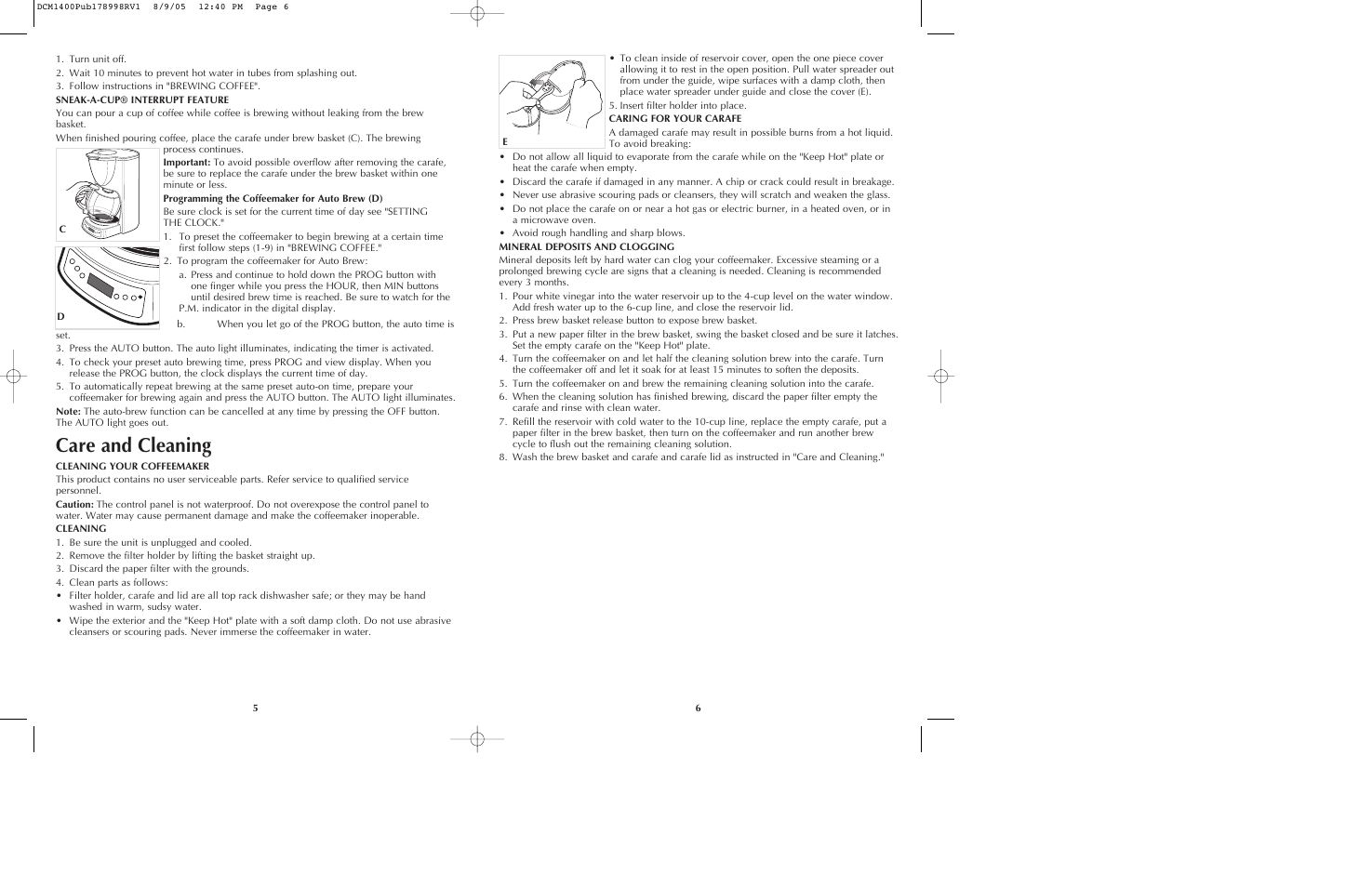 Care and cleaning | Black & Decker DCM1400 User Manual | Page 4 / 13