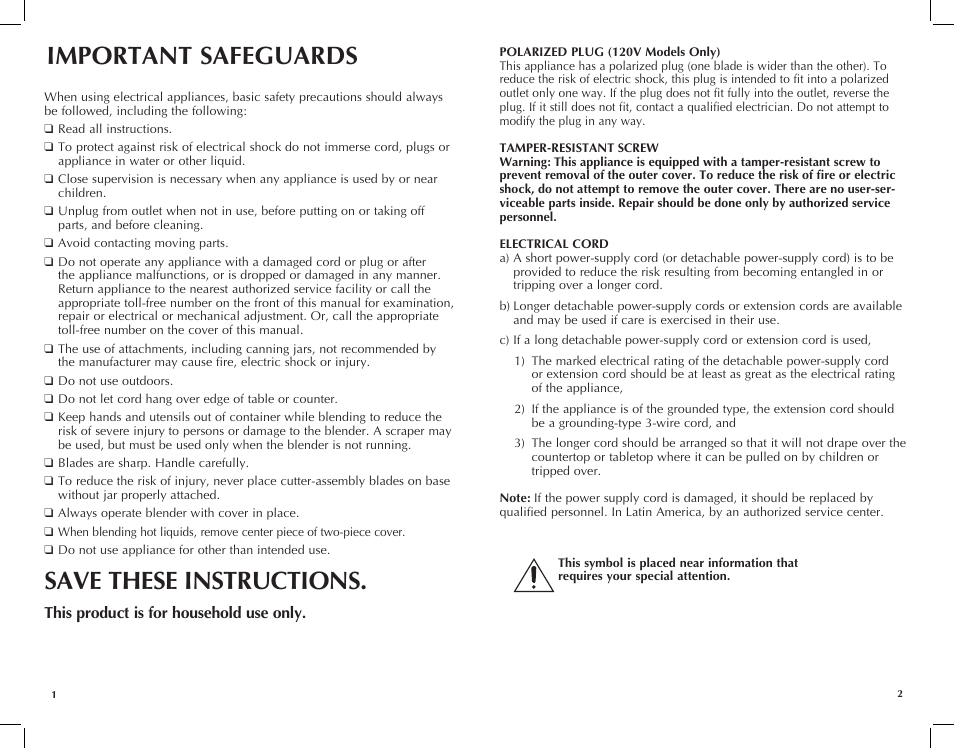 Important safeguards, Save these instructions, This product is for household use only | Black & Decker BLC18750DMB User Manual | Page 2 / 27