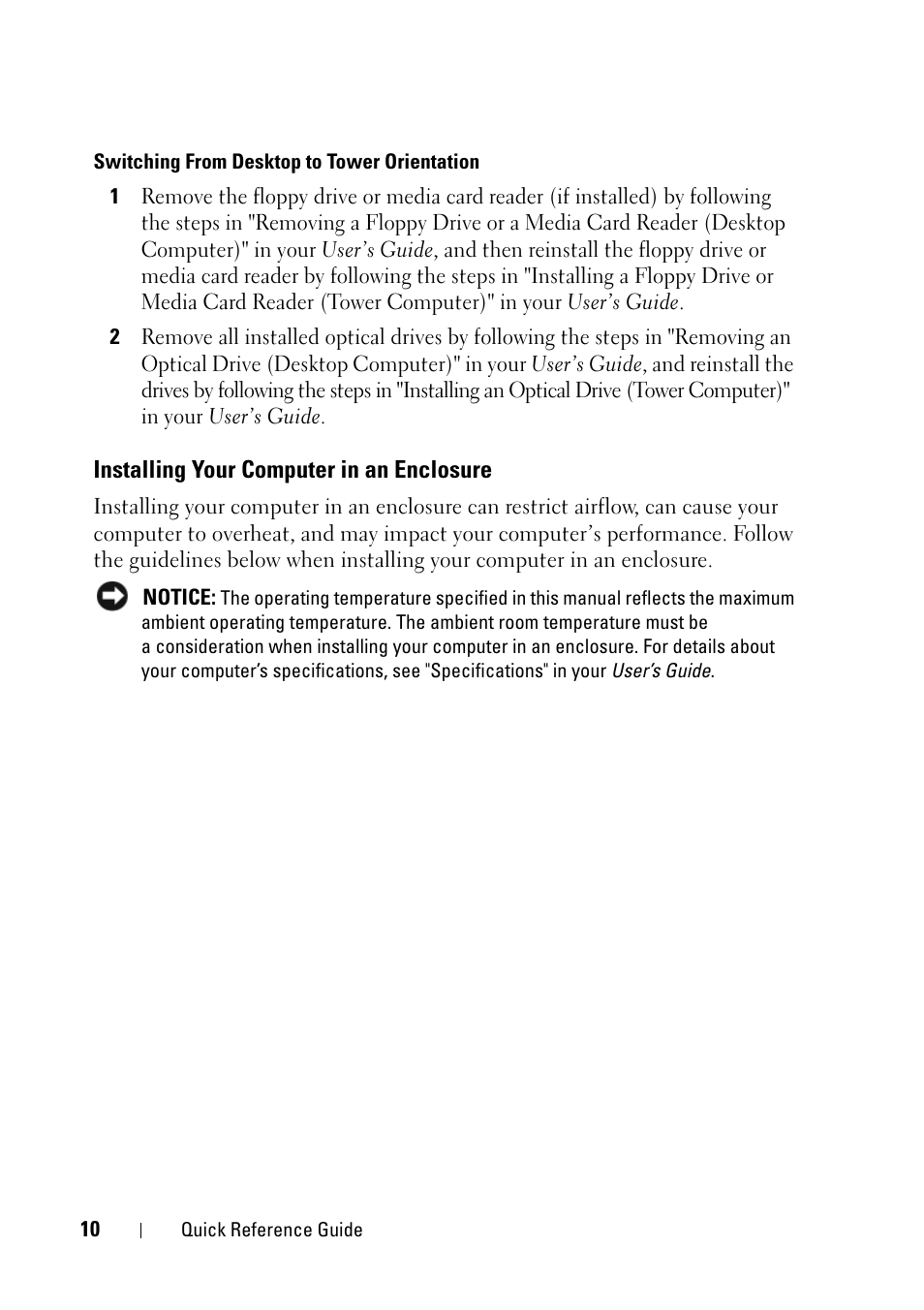 Installing your computer in an enclosure | Dell Precision T7400 (Late 2007) User Manual | Page 10 / 320