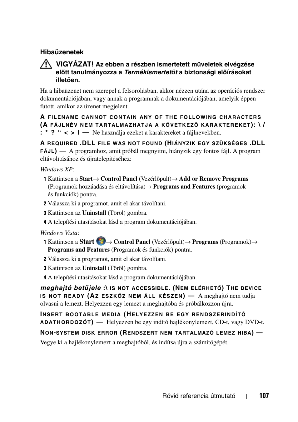 Vigyázat, Start | Dell Precision T7400 (Late 2007) User Manual | Page 107 / 320