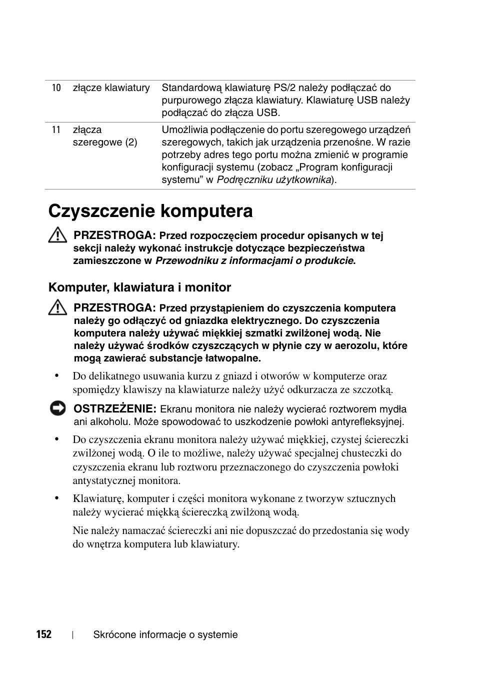 Czyszczenie komputera, Komputer, klawiatura i monitor | Dell Precision T7400 (Late 2007) User Manual | Page 152 / 320