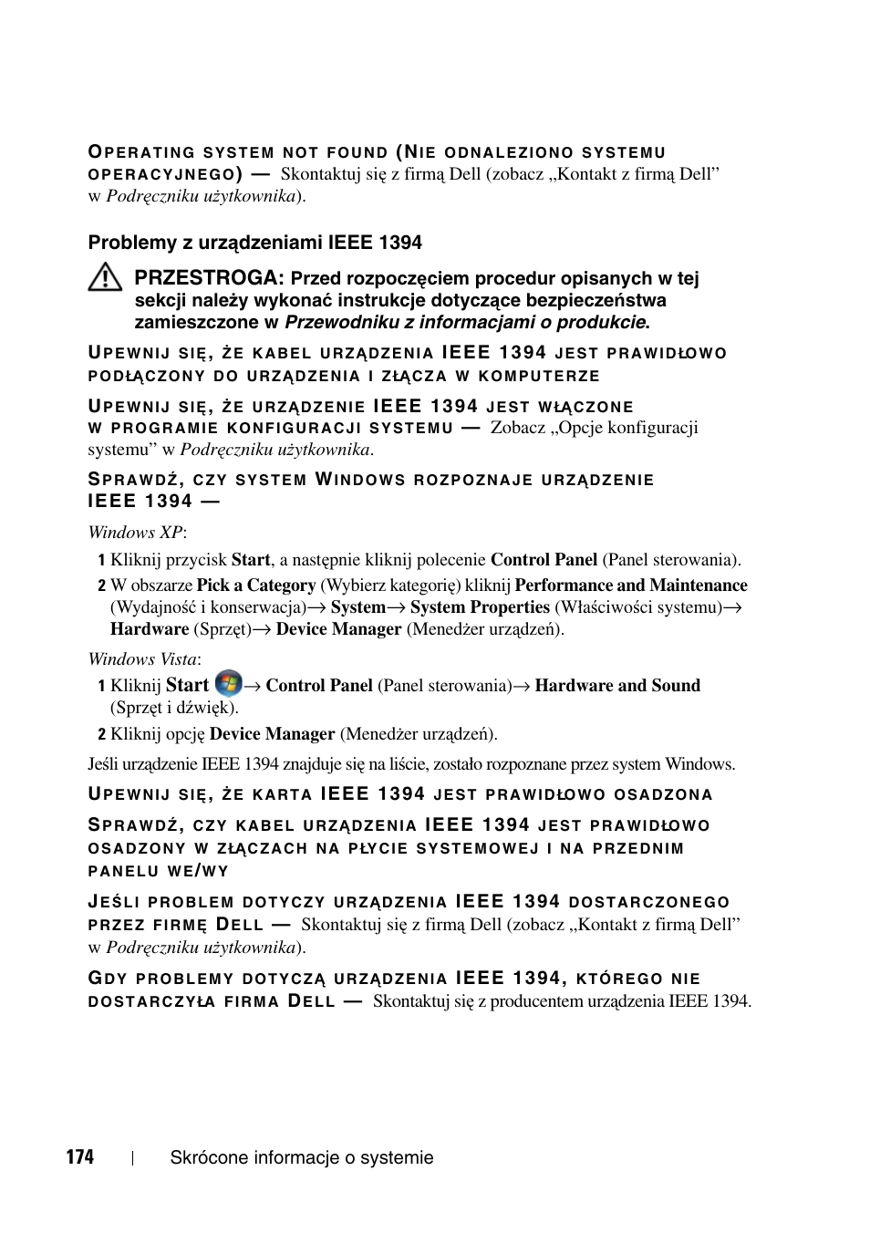 Przestroga, Start | Dell Precision T7400 (Late 2007) User Manual | Page 174 / 320