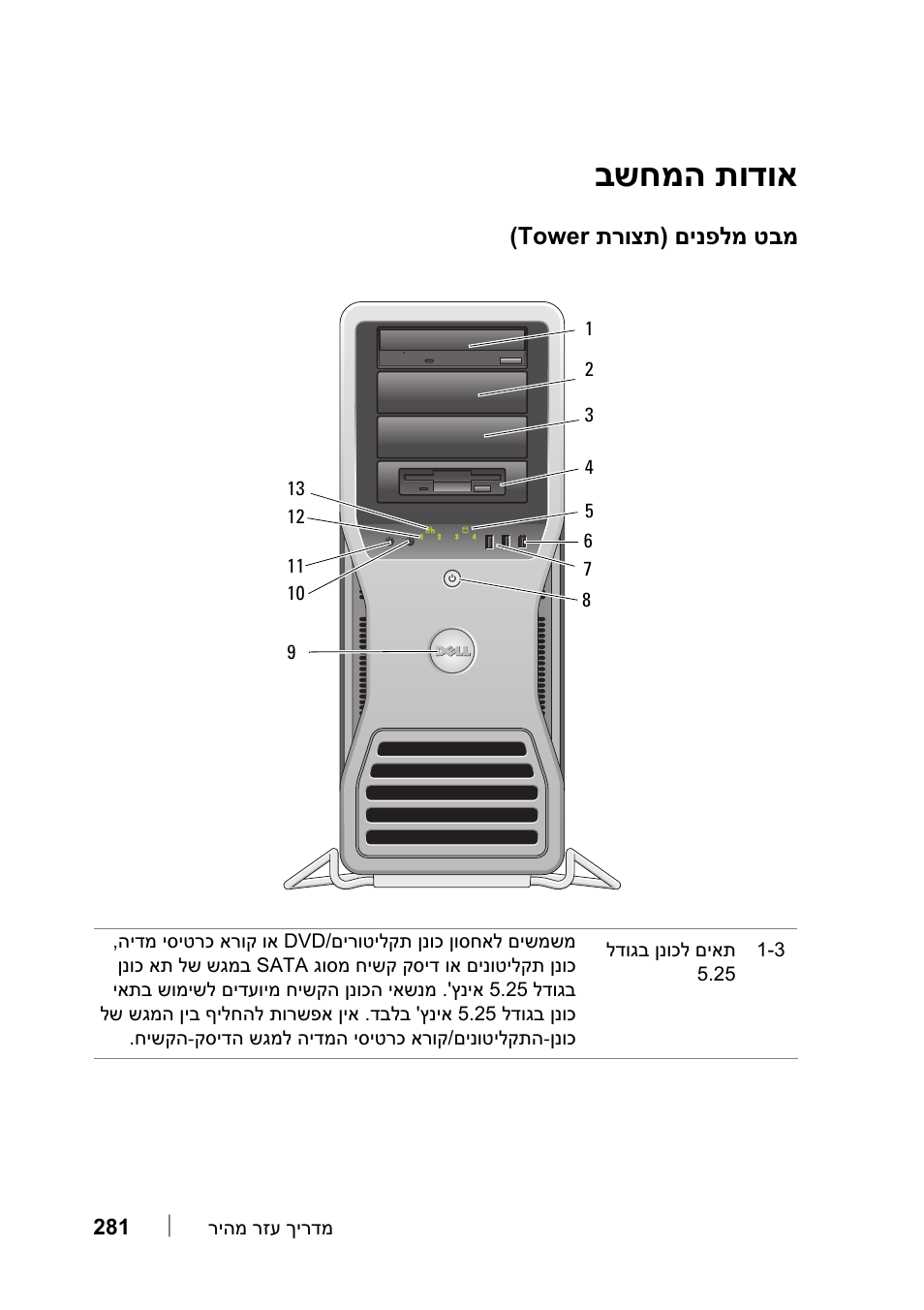 אודות המחשב, מבט מלפנים (תצורת tower), תודוא שחמה ב | Dell Precision T7400 (Late 2007) User Manual | Page 302 / 320