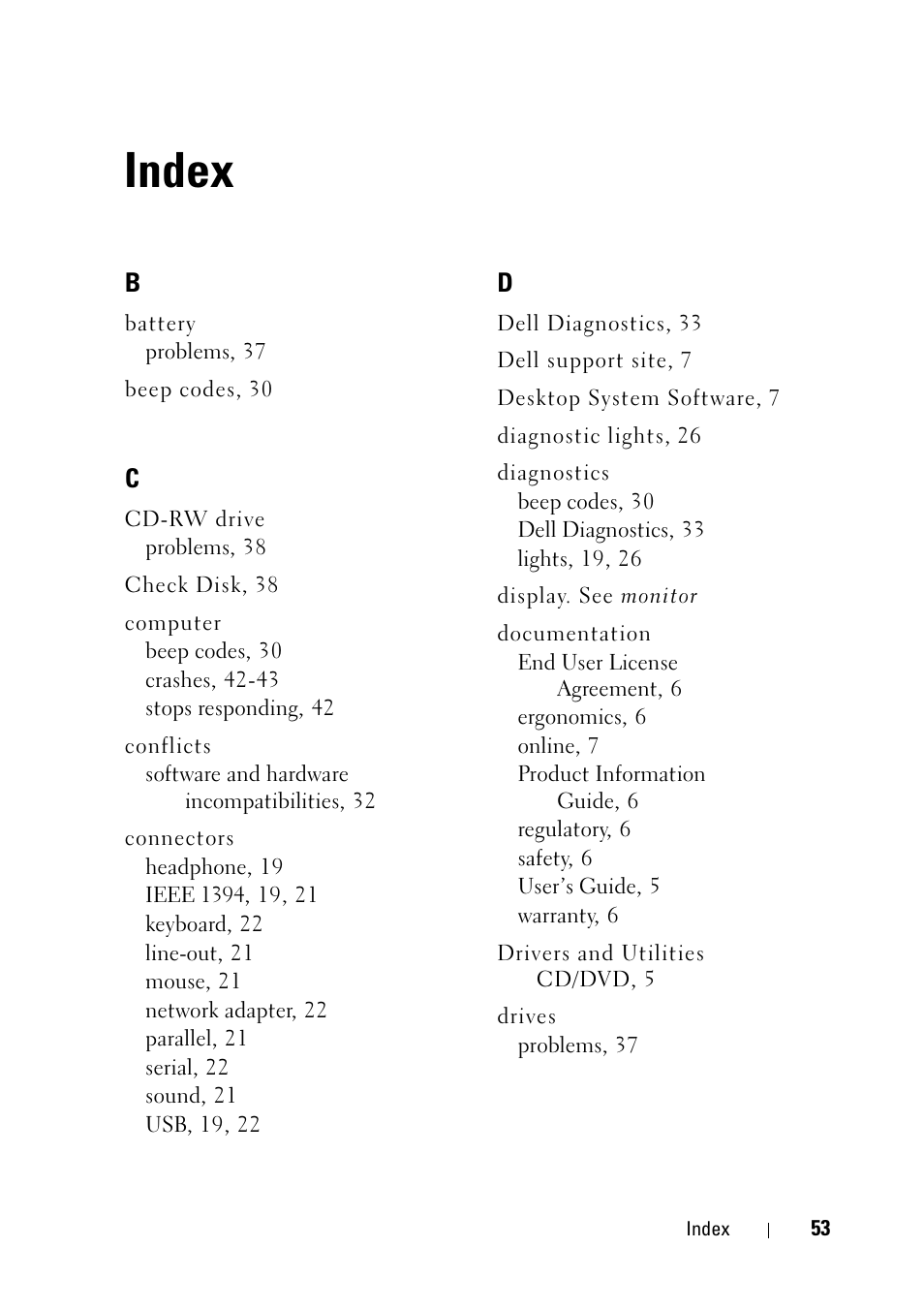 Index | Dell Precision T7400 (Late 2007) User Manual | Page 53 / 320