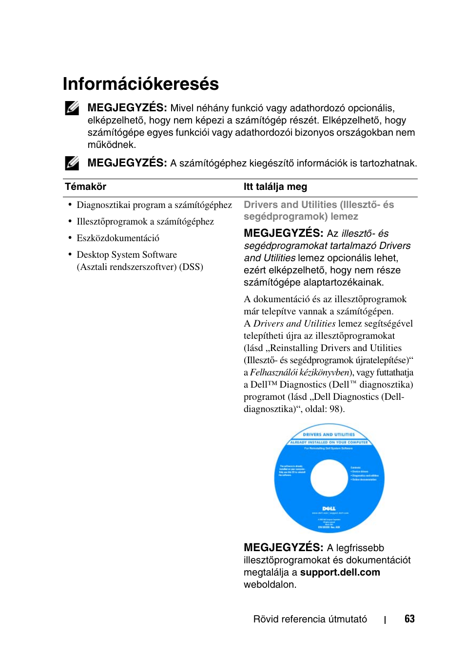 Információkinformációkereséseresés, Információkeresés | Dell Precision T7400 (Late 2007) User Manual | Page 63 / 320