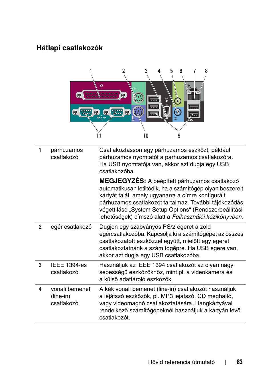 Hátlapi csatlakozók | Dell Precision T7400 (Late 2007) User Manual | Page 83 / 320