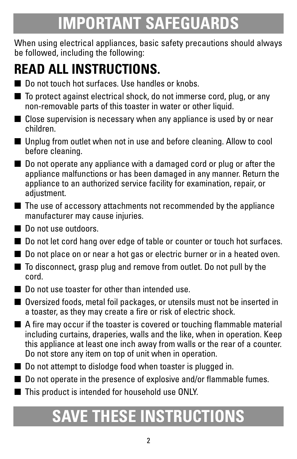Safegaurds, Important safeguards save these instructions, Read all instructions | Black & Decker T271 User Manual | Page 2 / 12