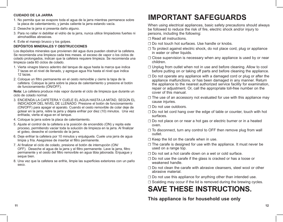 Important safeguards, Save these instructions, This appliance is for household use only | Black & Decker DCM901BKT User Manual | Page 7 / 15