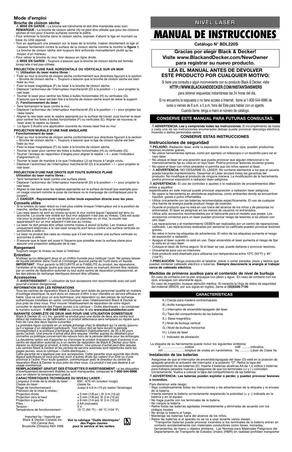 Manual de instrucciones | Black & Decker BDL220S User Manual | Page 3 / 4