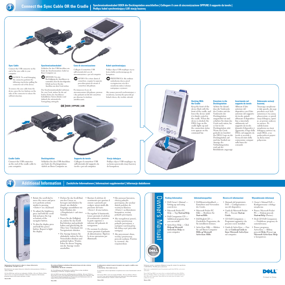 Connect the sync cable or the cradle, Additional information | Dell AXIM X30 User Manual | Page 2 / 2