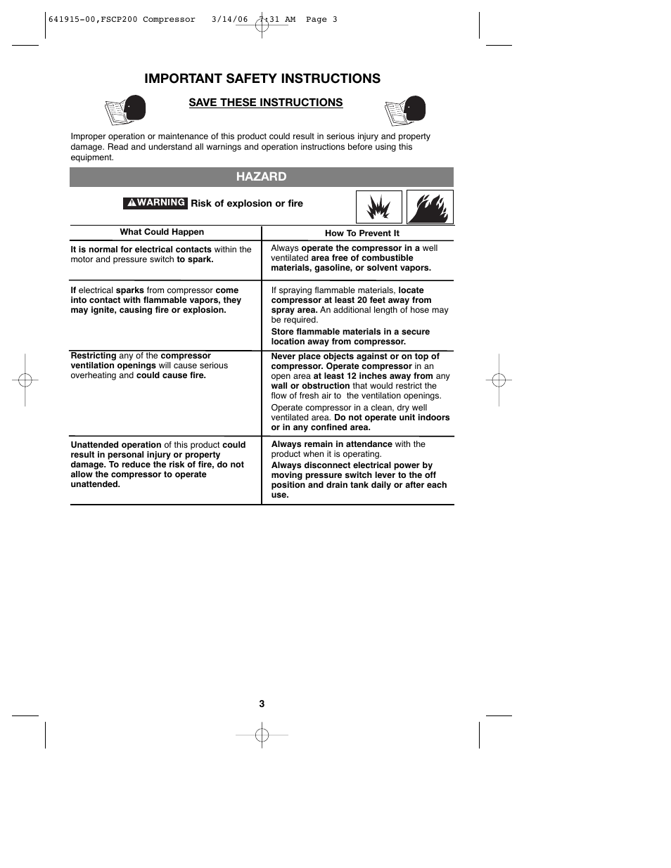 Important safety instructions, Hazard | Black & Decker 641915-00 User Manual | Page 3 / 51