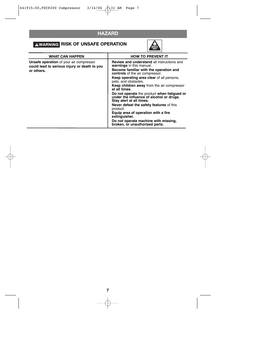 Hazard | Black & Decker 641915-00 User Manual | Page 7 / 51