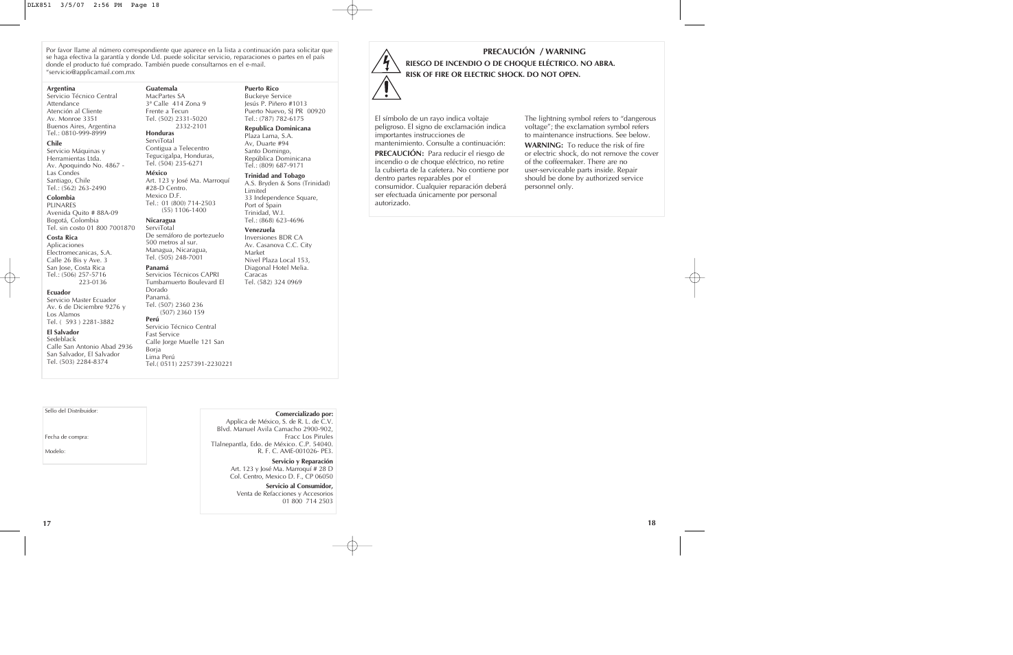 Precaución / warning | Black & Decker DLX851 User Manual | Page 10 / 11