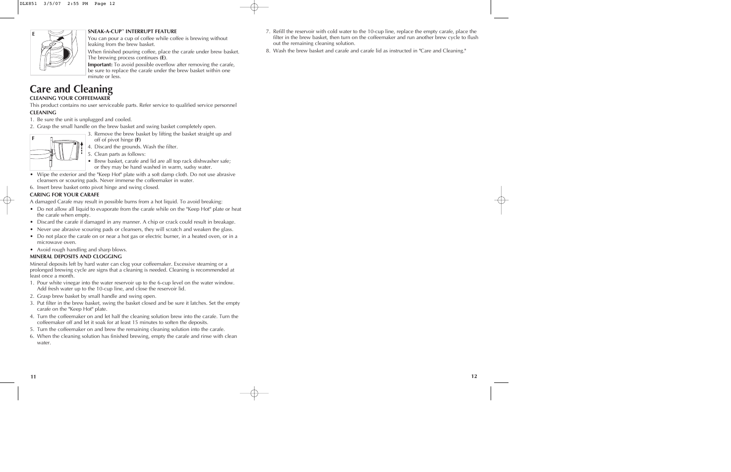 Care and cleaning | Black & Decker DLX851 User Manual | Page 7 / 11