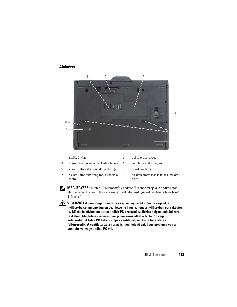 Alulnézet | Dell Latitude XT (Late 2007) User Manual | Page 113 / 200